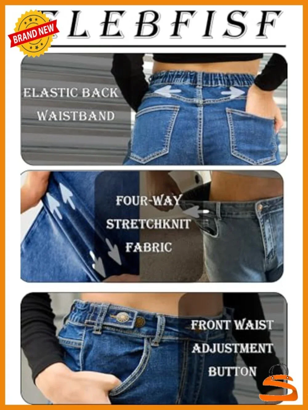 Baggy Wide Leg Jeans - Elastic High Waisted Stretchy Tummy Control Boyfriend
